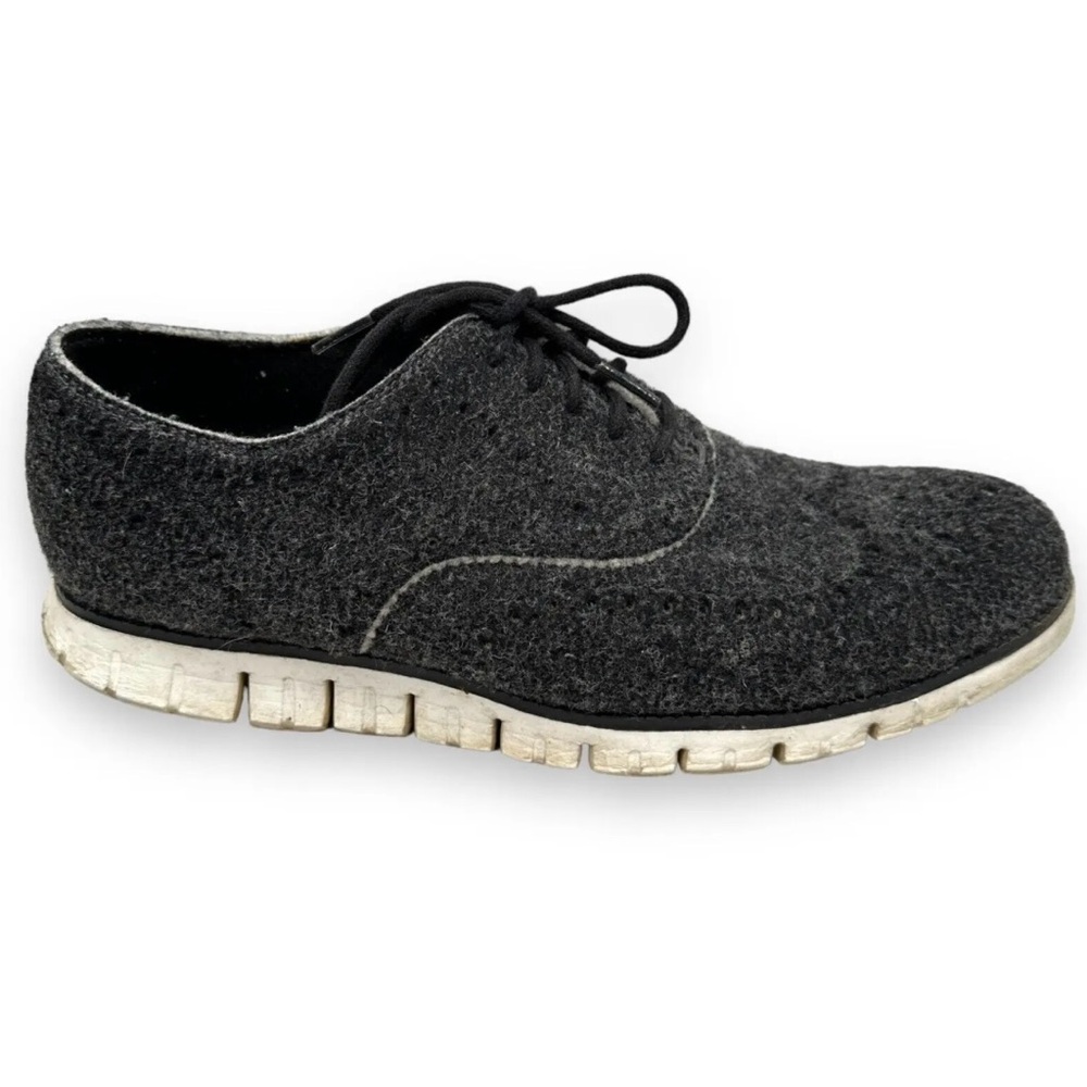 COLE HAAN ZeroGrand Stitchlite grey felt Wingtip Oxford shoes size 9